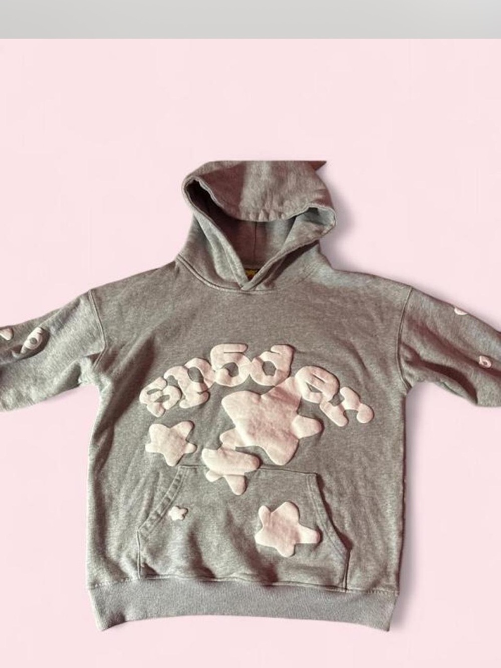 SP5der Gray Hoodie with Star Appliqués